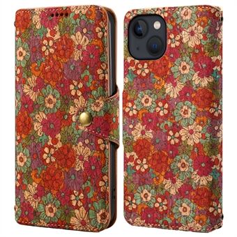 Voor iPhone 15 Leren Hoesje Met Vouwstandaard Portemonnee Telefoonhoesje Met Bloemenprint