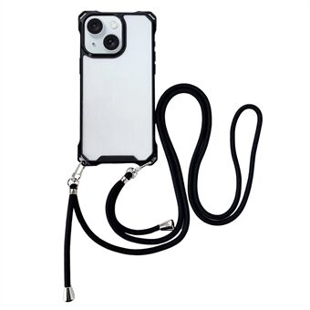 Voor iPhone 15 hoesje Zachte TPU+Transparante Achterkant Slank-Fit Telefoonhoesje met Draagbare Lanyard