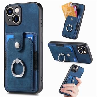 D2 voor iPhone 15 hoesje met kaarthouder, draaibare ring en kickstand, leren achterkant.