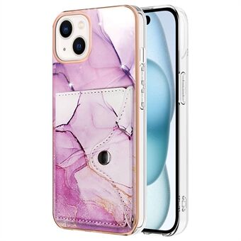 YB Leather Coating Series-9 voor iPhone 15 Hoesje IMD Leder+TPU Kaartsleuven Beschermende Telefoonhoes.