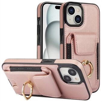 Voor iPhone 15 Kickstand Case Leer + TPU Telefoonhoes met Kaarthouder