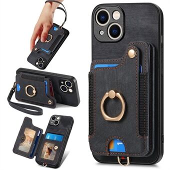 D4 iPhone 15 Hoesje Met Kaartsleuven RFID-blokkering Leer+TPU Hoesje