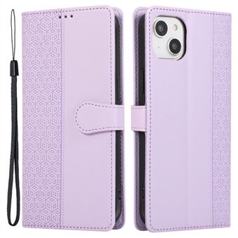 R20 voor een iPhone 15-hoesje met gekleurde ruitvormige anti-kras lederen bekleding.