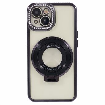 Voor iPhone 15 hoesje met ring kickstand TPU anti-stof strass decor beschermhoes