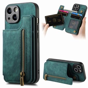 D15 Voor iPhone 15 hoesje Retro Kickstand Telefoonhoes PU+TPU Portemonnee Beschermhoes