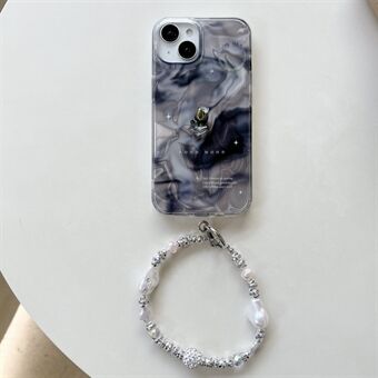 Voor iPhone 15 hoesje Zwart Verloop Smudge IMD TPU Telefoonhoesje met Kralen Handriem