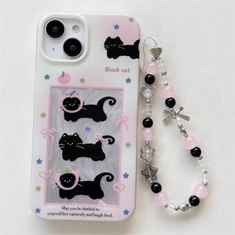 Voor iPhone 15 TPU Hoesje met Verloopstrik Kattenpatroon Telefoonhoesje met Polsband