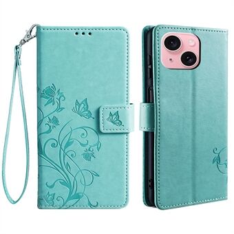 Voor iPhone 15 hoesje Vlinder Bloem Geëtste Leren Telefoonhoesje Mobiele accessoires Groothandel