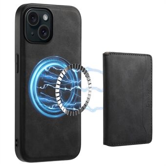 DENIOR D13 voor iPhone 15 hoesje PC+TPU+PU-lederen telefoonhoesje met afneembare magnetische kaarthouder.