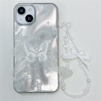 Voor iPhone 15 Hoesje, Lasereffect Patroon Zachte TPU Telefoonhoes met Handriem.