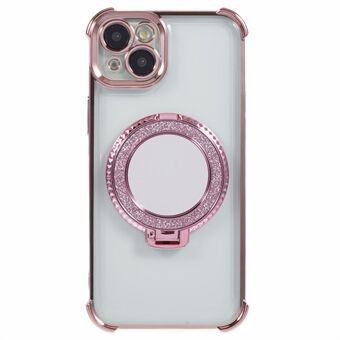 Voor iPhone 15 Plus Hoesje met Kickstand TPU Clear Telefoonhoesje met Make-up Spiegel