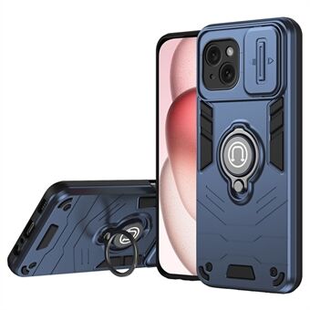 Voor iPhone 15 Hoesje Lensbescherming PC+TPU Telefoonhoesje met Kickstand