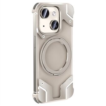 Voor iPhone 15 Plus Magnetische Case Randloze PC Achterkant Telefoonhoesje met Ring Kickstand