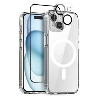 NORTHJO Voor iPhone 15 Plus Anti-Kras Transparante Telefoonhoes + Gehard Glas Folie + Lensbeschermer, Compatibel met MagSafe