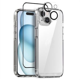 NORTHJO voor iPhone 15 Plus Hoesje Transparant Schokbestendig PC+TPU Telefoonhoesje + Screenprotector + Cameralensbeschermer