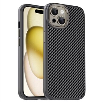 IPAKY voor iPhone 15 Plus TPU-hoesje met koolstofvezeltextuur Telefoonhoesje met metalen lensframe