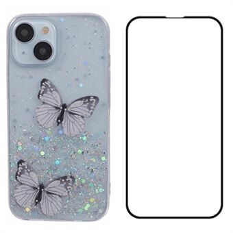 WANLONFENG AW-serie voor iPhone 15 Plus-hoesje met vlinderglitter en TPU-telefoonhoes met HD-film