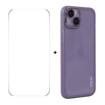 Voor iPhone 15 Plus ENKAY HAT PRINCE Hoes Mat TPU Telefoonhoes met Lensfilm + 9H Glazen Beschermer