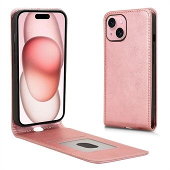 Voor iPhone 15 Plus Hoesje met Kaartsleuf Magnetische Verticale Flip Leren Telefoonhoes