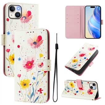 Voor iPhone 15 Plus Hoesje Patroon Bedrukking Portemonnee Telefoonhoesje met Strap