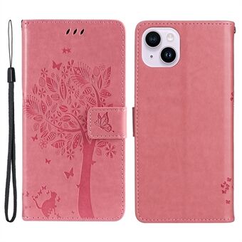 Voor iPhone 15 Plus KT Imprinting Flower Series-3 Stofdichte PU Lederen Hoesje met Flip Stand en Bedrukte Kattentrap Portemonnee Telefoonhoesje