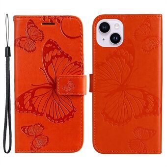 KT Imprinting Flower Series-2 Voor iPhone 15 Plus Telefoonhoesje Vlinder Imprint Leren Portemonnee Standaard Anti-val Hoesje