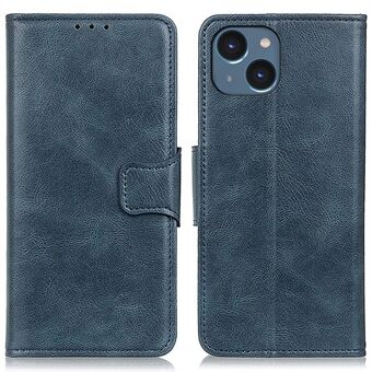 Voor iPhone 15 Plus PU lederen hoesje met Crazy Horse textuur, portemonnee functie, standaard en flip folio telefoonhoesje.