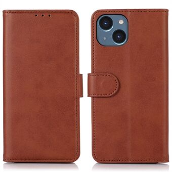 Voor iPhone 15 Plus Schokbestendige Portemonnee Telefoonstandaard Hoesje met PU Lederen Koeienhuid Textuur Cover.