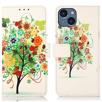 Voor iPhone 15 Plus PU-leren + TPU portemonneehoes met patroonprint en telefoonstandaard