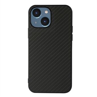 Voor iPhone 15 Plus PU lederen gecoate TPU mobiele hoes met koolstofvezel textuur telefoonhoesje.