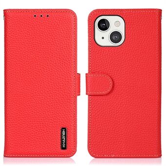 KHAZNEH voor iPhone 15 Plus Echt koeienleer+TPU Cell Phone Cover met litchi textuur Stand Wallet Phone Case