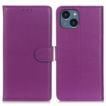 Voor iPhone 15 Plus Anti-Kras Telefoonhoesje Portemonnee Stand PU-Lederen Litchi Textuur Beschermende Schelp