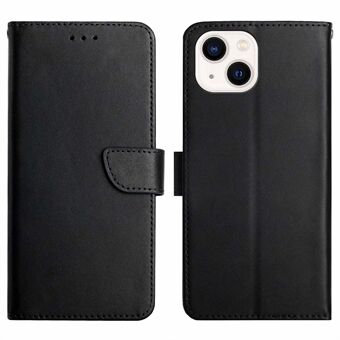 HT02 Voor iPhone 15 Plus Wallet Stand Case Echt Rundleer Nappa Textuur Telefoonhoesje