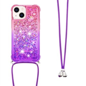 YB Quicksand Series-6 voor iPhone 15 Plus TPU Telefoonhoesje Verloop Zwevend Vloeibaar Glitterhoesje met Lanyard