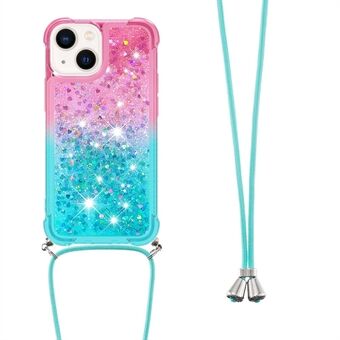 YB Quicksand-serie-6 voor iPhone 15 Plus TPU-telefoonhoesje Gradient zwevende vloeibare glitterhoes met halskoord.