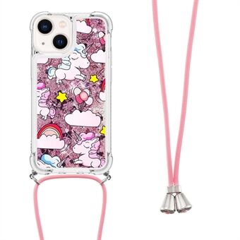 YB Quicksand Serie-5 voor iPhone 15 Plus TPU Beschermhoes Patroon Afgedrukt Bewegende Glitter Telefoonhoesje met Halskoord