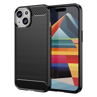 Koolstofvezel textuur geborsteld TPU hoesje voor iPhone 15 Plus, krasbestendige telefoonhoes.