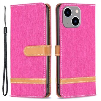 Voor iPhone 15 Plus PU leren + TPU telefoonhoesje Jeans stoffen combinatie portemonnee standaard anti-kras cover.