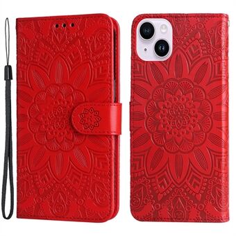 Voor iPhone 15 Plus Schokbestendige Zonnebloem Geprinte Stand PU Leren Hoesje Portemonnee Case