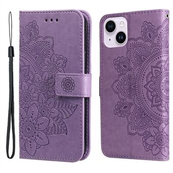 Voor de iPhone 15 Plus Anti-kras PU Leren Hoesje met Gedrukt Bloemenpatroon, Telefoonstandaard Hoesje Portemonnee Telefoonhoesje