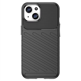 Thunder-serie voor iPhone 15 Plus, dikke TPU-telefoonhoes met keperstructuur en krasbestendige cover.