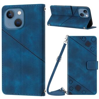 PT005 YB Imprinting Series-7 voor iPhone 15 Plus PU Leren Hoesje Portemonnee met Standfunctie en Schouderriem