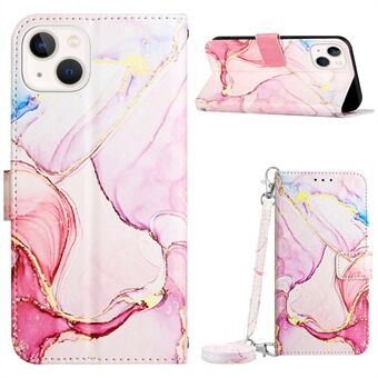 Voor iPhone 15 Plus YB Pattern Printing Leather Series-6 Marmer Patroon Stand Portemonnee hoesje Telefoon Anti-val Cover.