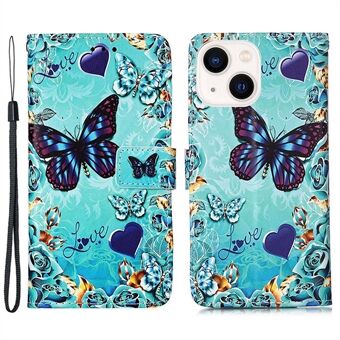 YB Patroon Printen Lederen Serie-4 voor iPhone 15 Plus Stand Flip Cover PU Leren Portemonnee Telefoonhoes.