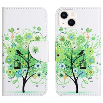 Voor iPhone 15 Plus PU Leren Portemonnee Hoesje met Patroonprint en Standfunctie