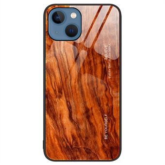 Houten textuur telefoonhoesje voor iPhone 15 Plus, voorzien van gehard glas en TPU anti-val cover.