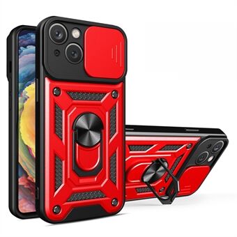 Voor iPhone 15 Plus Anti-vingerafdruk telefoonhoesje PC+TPU met kickstand en bescherming voor de achterste lens.