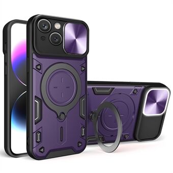 Voor iPhone 15 Plus Schuifcamera Deksel Krasbestendige Hoes Met Draaibare Kickstand PC+TPU Cover