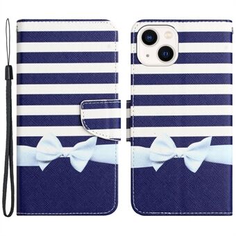 Voor iPhone 15 Plus Folio PU Leren Portemonnee Hoesje met Patroonafdruk en Standfunctie inclusief Riem