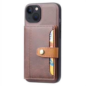 Voor iPhone 15 Plus Kickstand Kaarthouder Telefoonhoesje Kalfs textuur PU leder + TPU anti-kras cover.